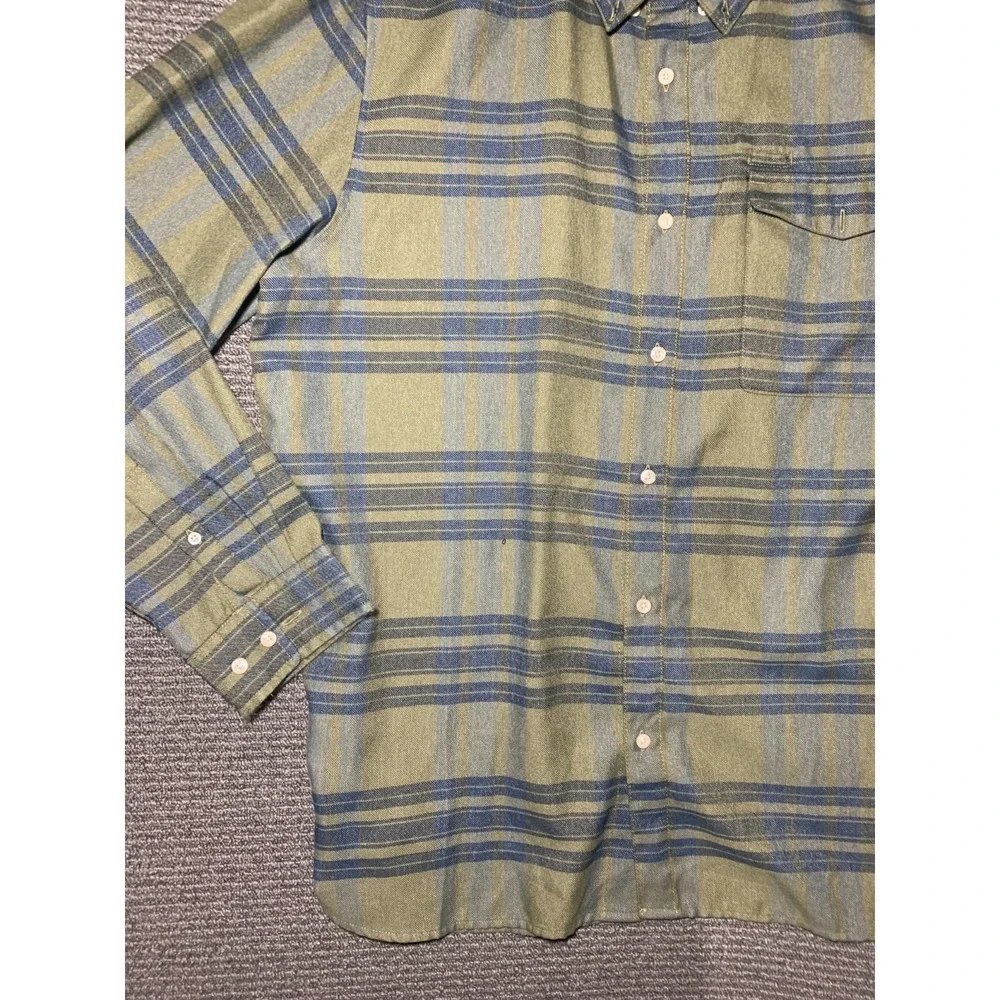 Men North Face Green Long Sleeve Approach Flannel Button Stripe Shirt XXL